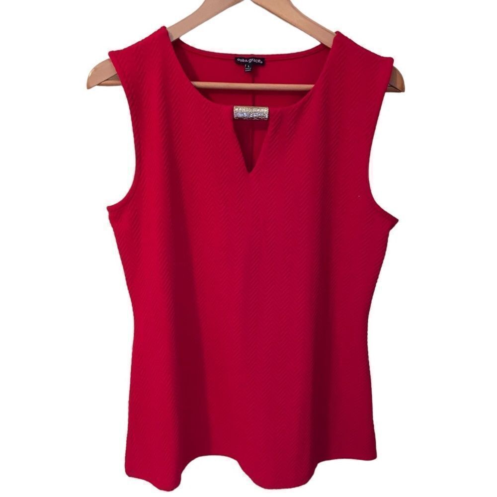 New Red Hot Figure Flattering Sleeveless Blouse Top - Size Large